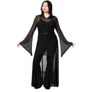Killstar sheer misery cloak black mesh high low hooded top